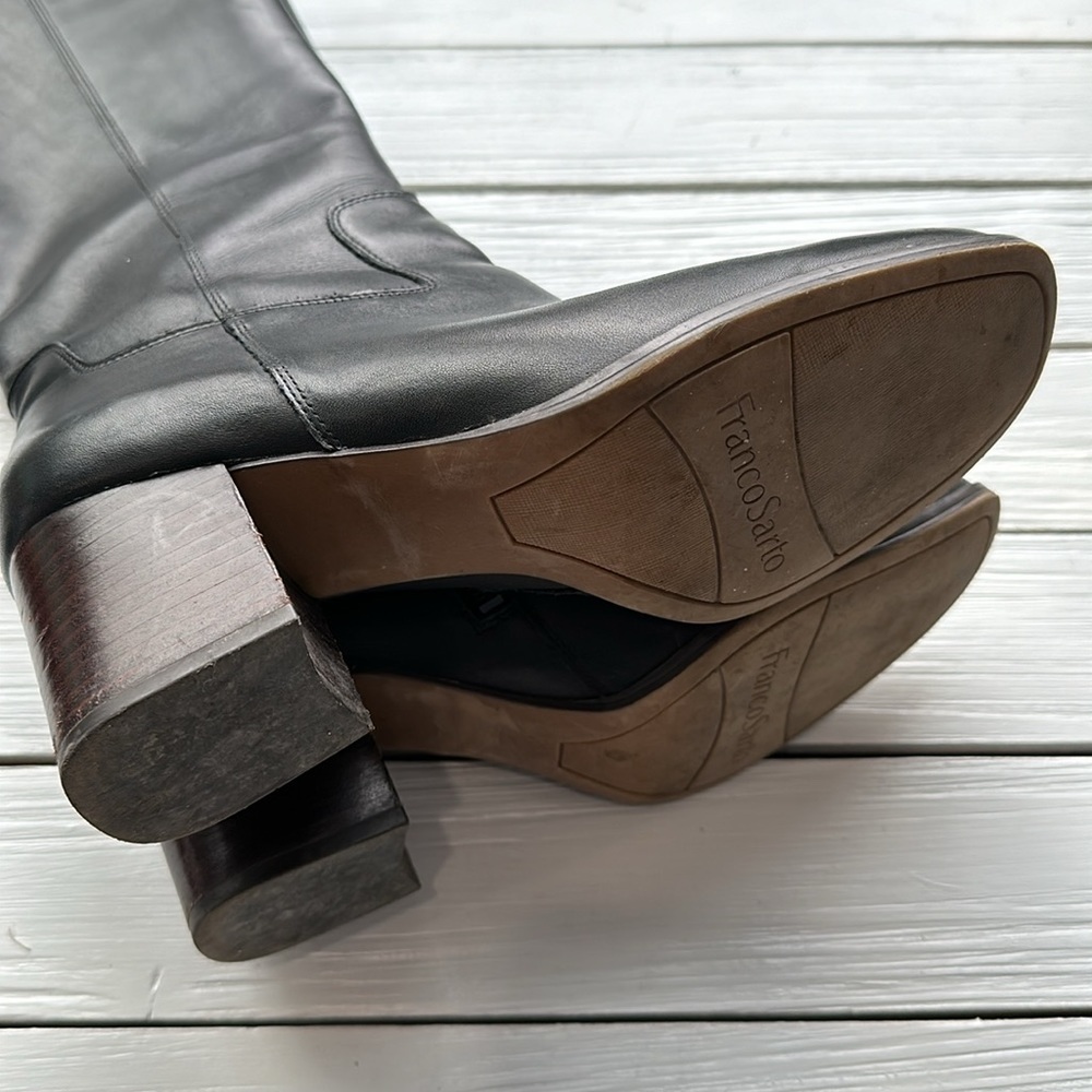 Franco Sarto Anberlin Black Leather Block Heel Boots - Picture 3 of 7